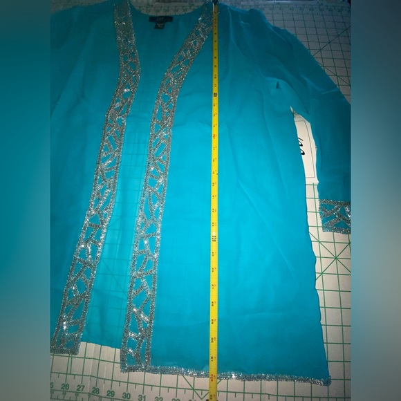 Turquoise/aqua formal 3 pc set, with silver geometric beading design, NWT, Sz 1X - Picture 6 of 16